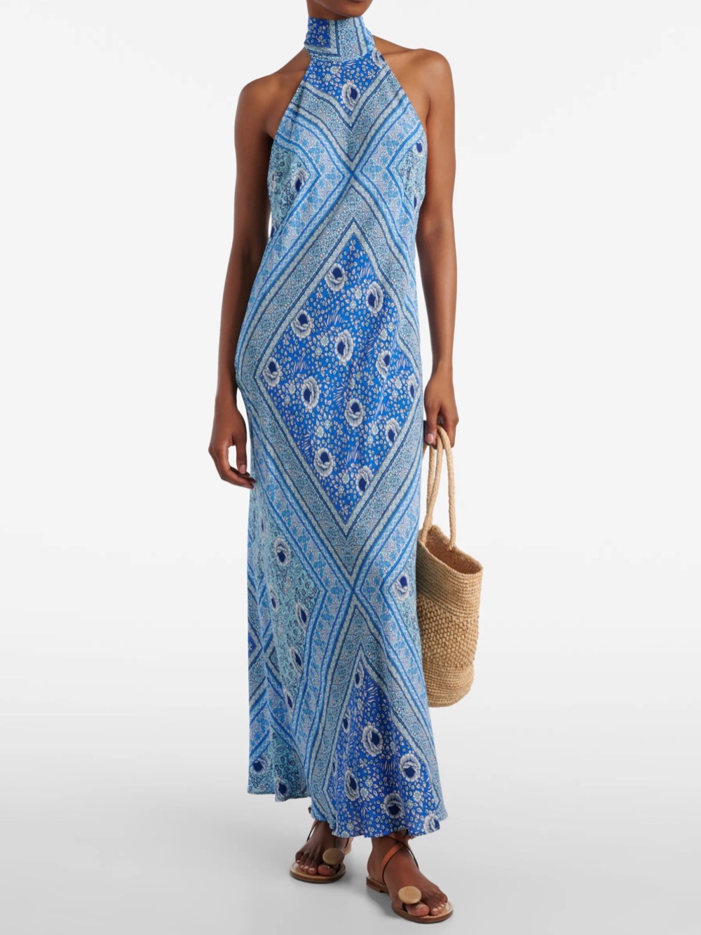 RIXO Blue Paisley Halter Backless Dress - Picture 5 of 8